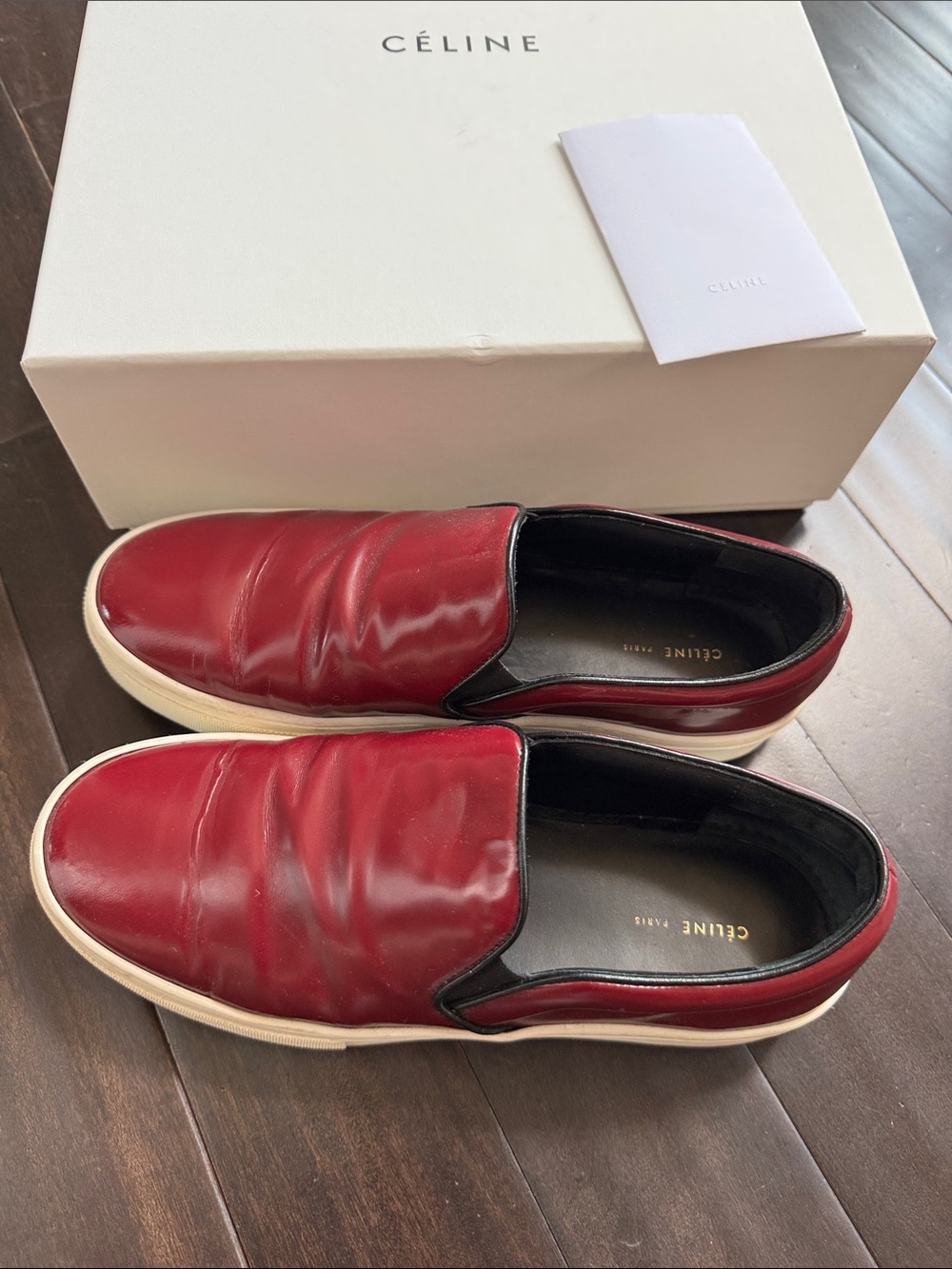 Celine Burgundy Leather Slip-On Sneakers 37.5
